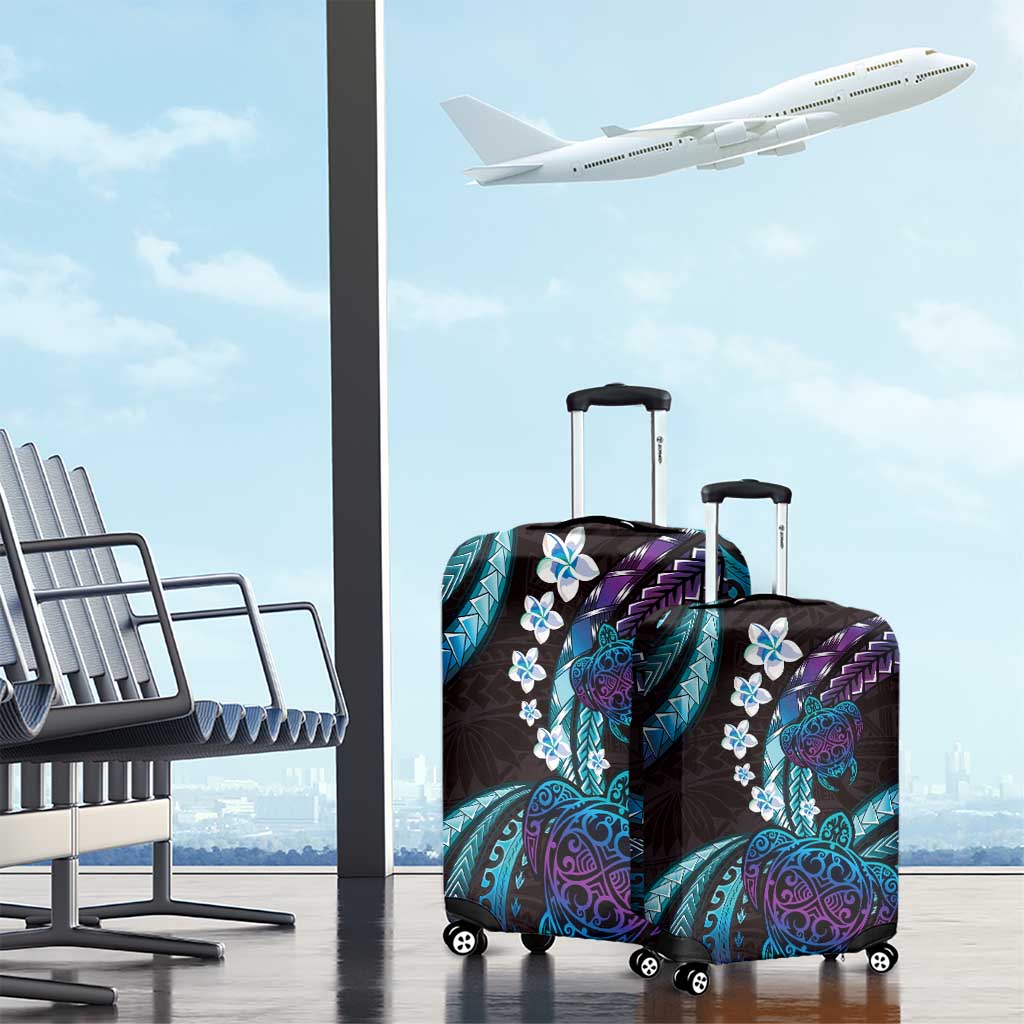 Hawaii Turtles Plumeria Luggage Cover Amethyst Gradient Polynesian Pattern