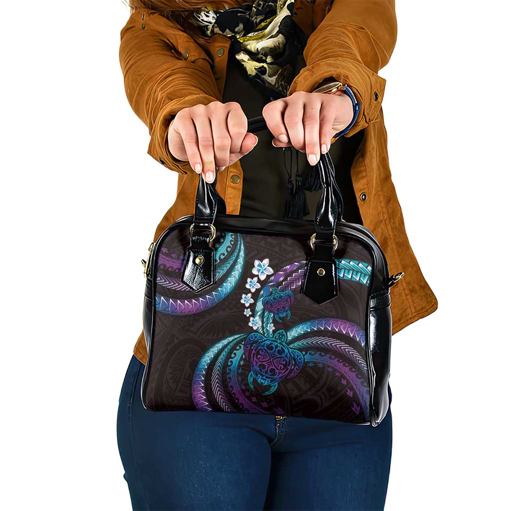 Hawaii Turtles Plumeria Shoulder Handbag Amethyst Gradient Polynesian Pattern