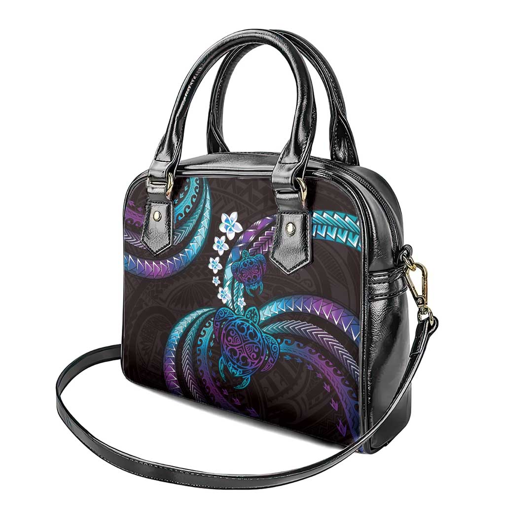 Hawaii Turtles Plumeria Shoulder Handbag Amethyst Gradient Polynesian Pattern