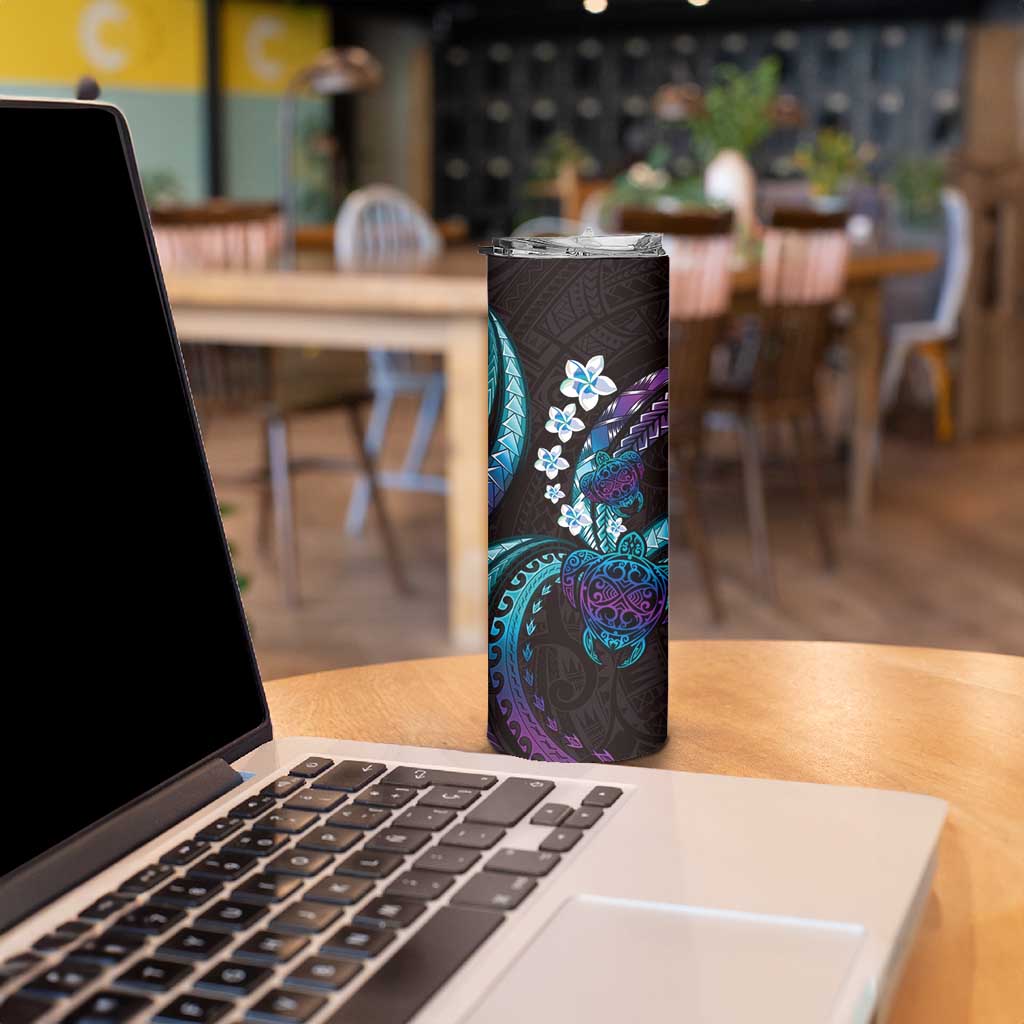 Hawaii Turtles Plumeria Skinny Tumbler Amethyst Gradient Polynesian Pattern