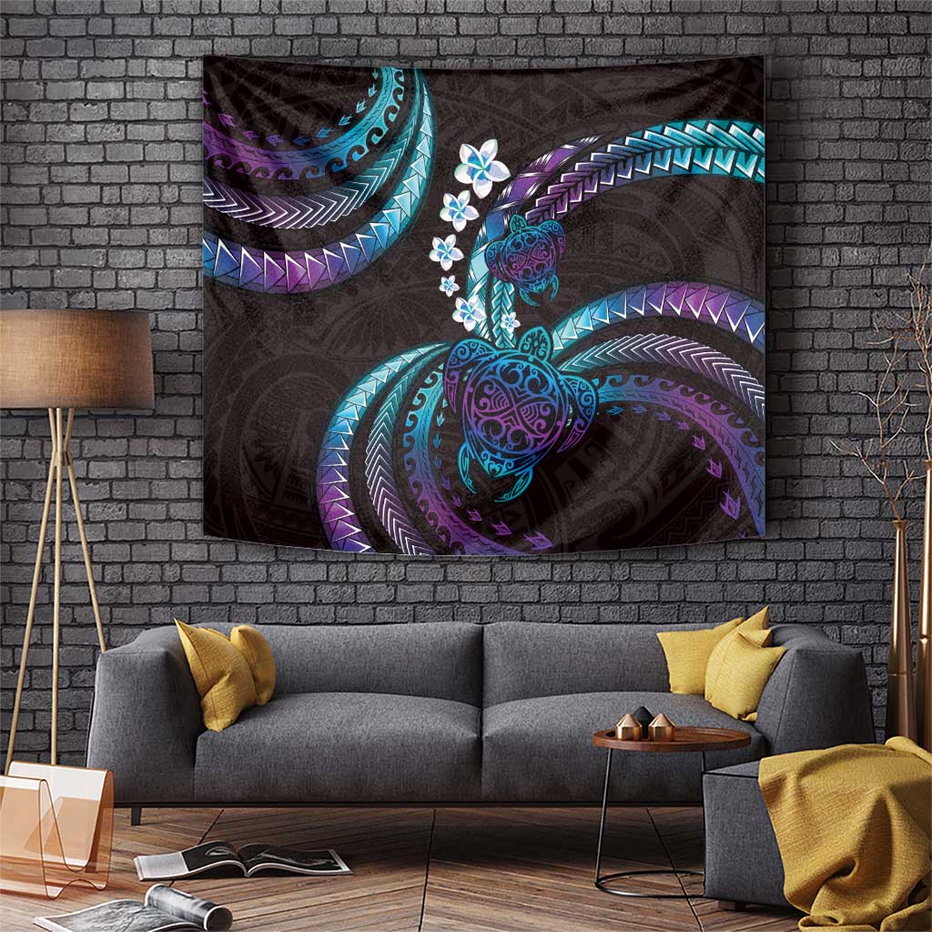 Hawaii Turtles Plumeria Tapestry Amethyst Gradient Polynesian Pattern