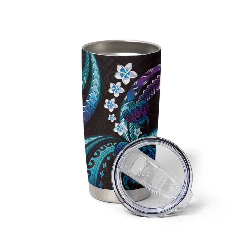 Hawaii Turtles Plumeria Tumbler Cup Amethyst Gradient Polynesian Pattern