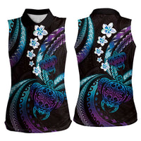 Hawaii Turtles Plumeria Women Sleeveless Polo Shirt Amethyst Gradient Polynesian Pattern