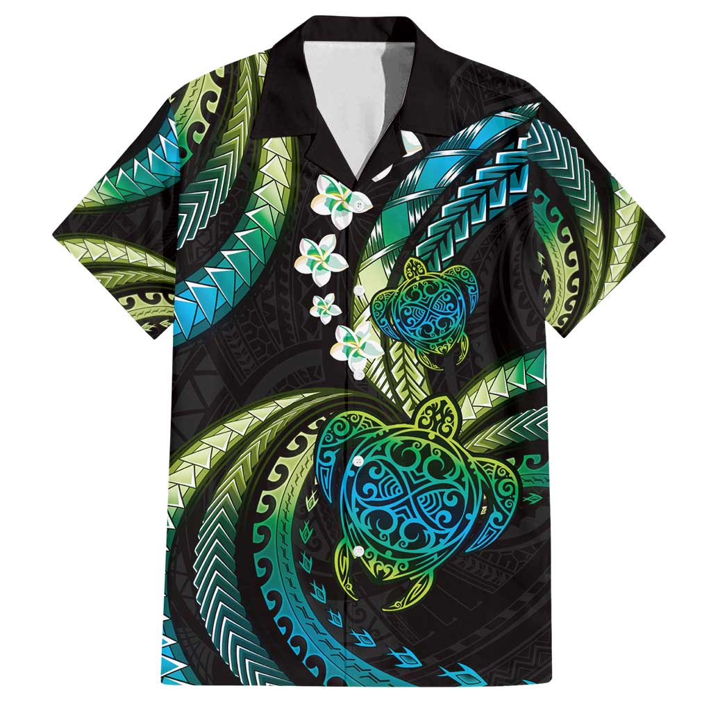 Hawaii Turtles Plumeria Family Matching Long Sleeve Bodycon Dress and Hawaiian Shirt Chartreuse Cyan Polynesian Pattern LT01 Dad's Shirt - Short Sleeve Cyan - Polynesian Pride