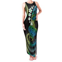 Hawaii Turtles Plumeria Family Matching Tank Maxi Dress and Hawaiian Shirt Chartreuse Cyan Polynesian Pattern