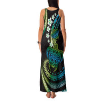 Hawaii Turtles Plumeria Family Matching Tank Maxi Dress and Hawaiian Shirt Chartreuse Cyan Polynesian Pattern