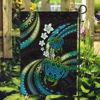 Hawaii Turtles Plumeria Garden Flag Chartreuse Cyan Polynesian Pattern