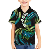 Hawaii Turtles Plumeria Hawaiian Shirt Chartreuse Cyan Polynesian Pattern