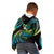 Hawaii Turtles Plumeria Kid Hoodie Chartreuse Cyan Polynesian Pattern