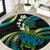 Hawaii Turtles Plumeria Round Carpet Chartreuse Cyan Polynesian Pattern