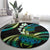 Hawaii Turtles Plumeria Round Carpet Chartreuse Cyan Polynesian Pattern