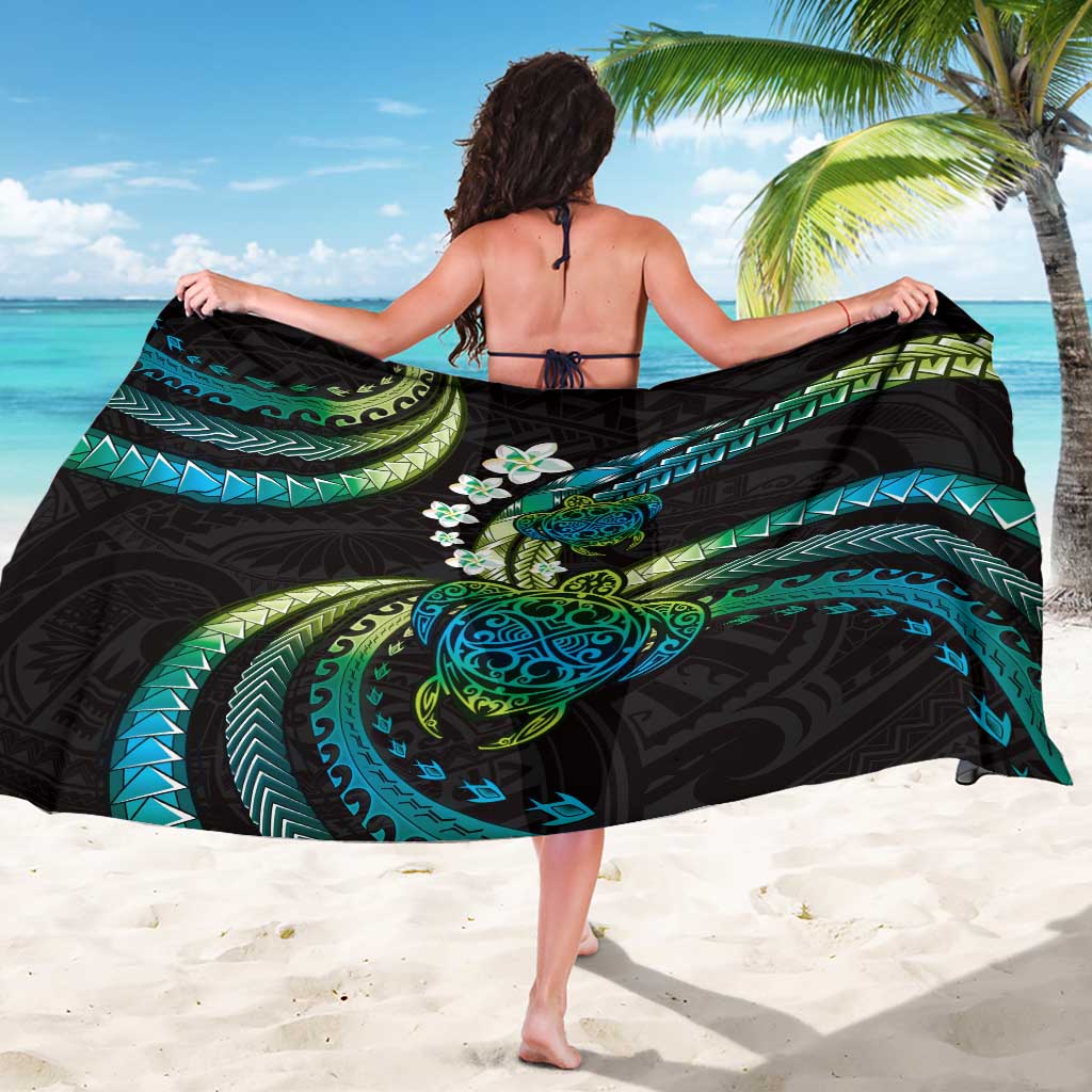 Hawaii Turtles Plumeria Sarong Chartreuse Cyan Polynesian Pattern