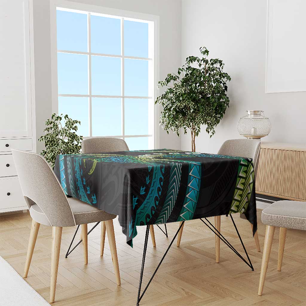 Hawaii Turtles Plumeria Tablecloth Chartreuse Cyan Polynesian Pattern