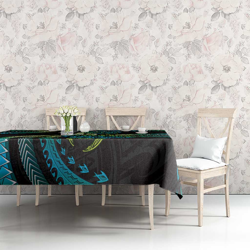 Hawaii Turtles Plumeria Tablecloth Chartreuse Cyan Polynesian Pattern