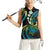 Hawaii Turtles Plumeria Women Sleeveless Polo Shirt Chartreuse Cyan Polynesian Pattern