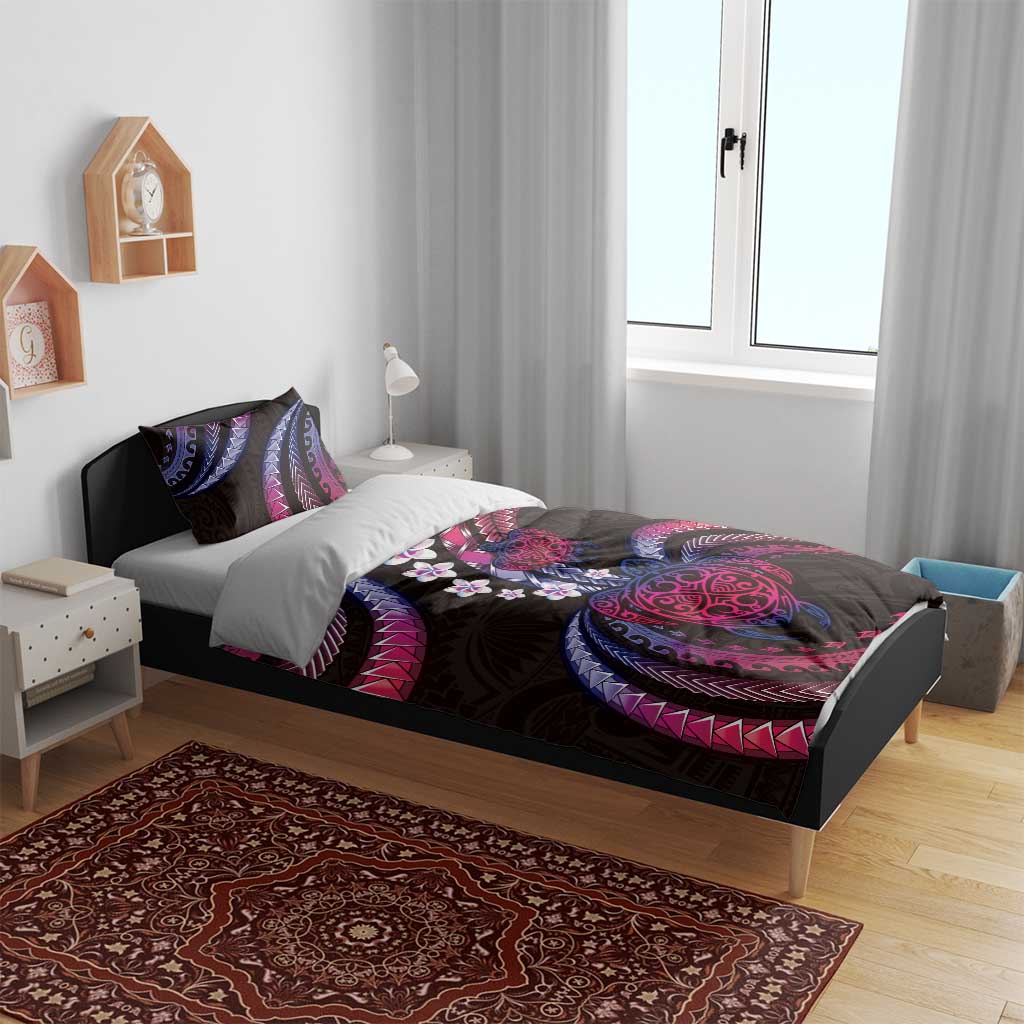Hawaii Turtles Plumeria Bedding Set Sweet Gradient Polynesian Pattern
