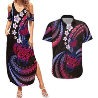 Hawaii Turtles Plumeria Couples Matching Summer Maxi Dress and Hawaiian Shirt Sweet Gradient Polynesian Pattern