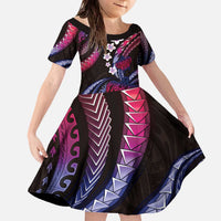 Hawaii Turtles Plumeria Family Matching Off The Shoulder Long Sleeve Dress and Hawaiian Shirt Sweet Gradient Polynesian Pattern