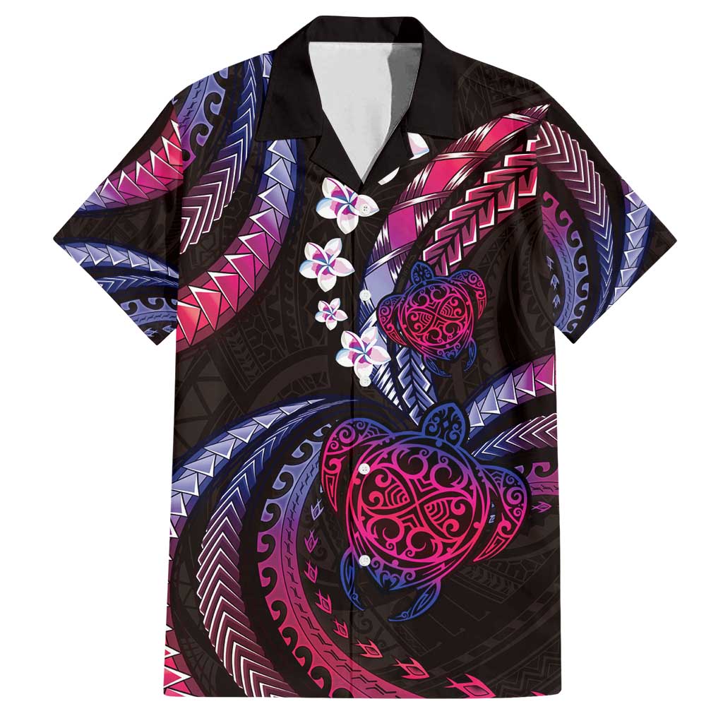 Hawaii Turtles Plumeria Family Matching Off Shoulder Maxi Dress and Hawaiian Shirt Sweet Gradient Polynesian Pattern