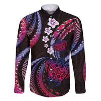 Hawaii Turtles Plumeria Family Matching Off Shoulder Maxi Dress and Hawaiian Shirt Sweet Gradient Polynesian Pattern