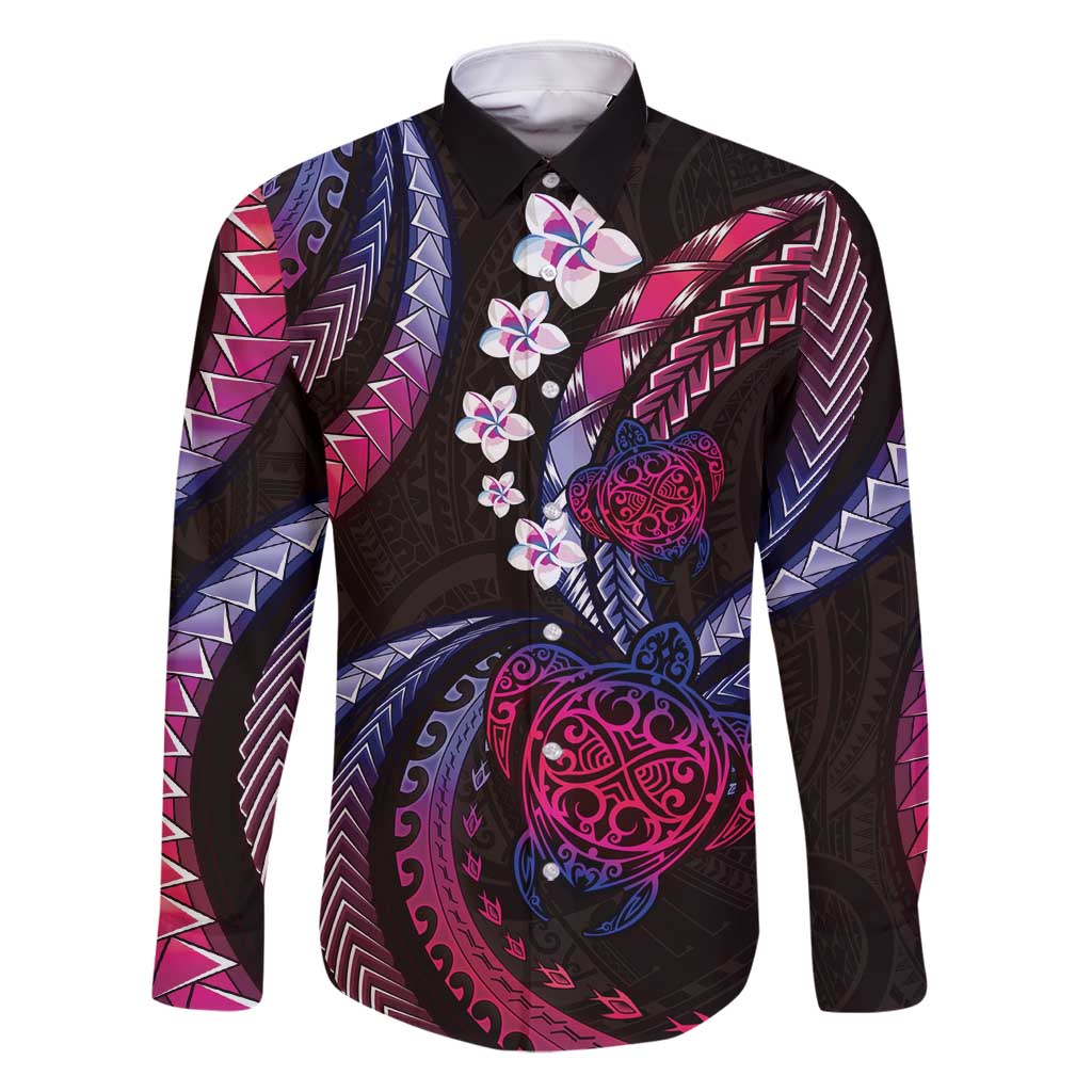 Hawaii Turtles Plumeria Family Matching Off Shoulder Short Dress and Hawaiian Shirt Sweet Gradient Polynesian Pattern
