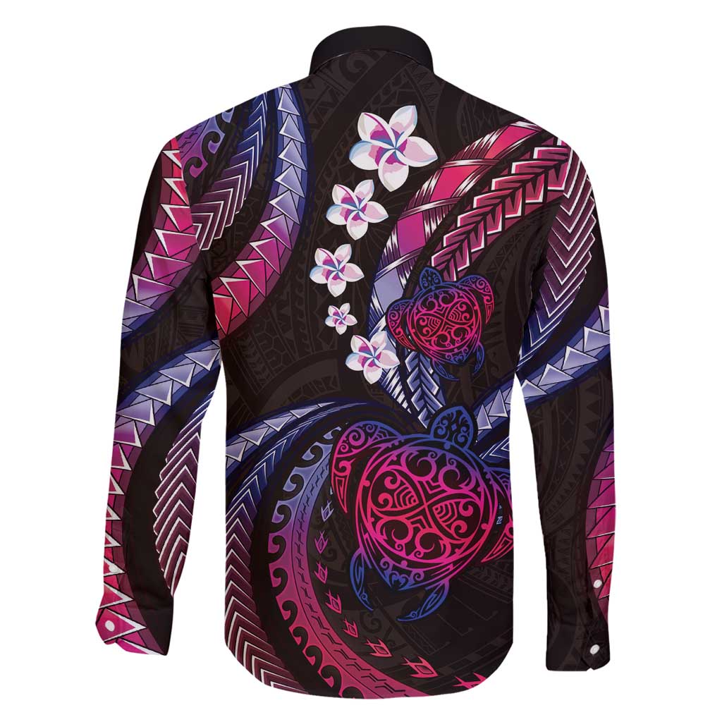 Hawaii Turtles Plumeria Family Matching Off Shoulder Short Dress and Hawaiian Shirt Sweet Gradient Polynesian Pattern