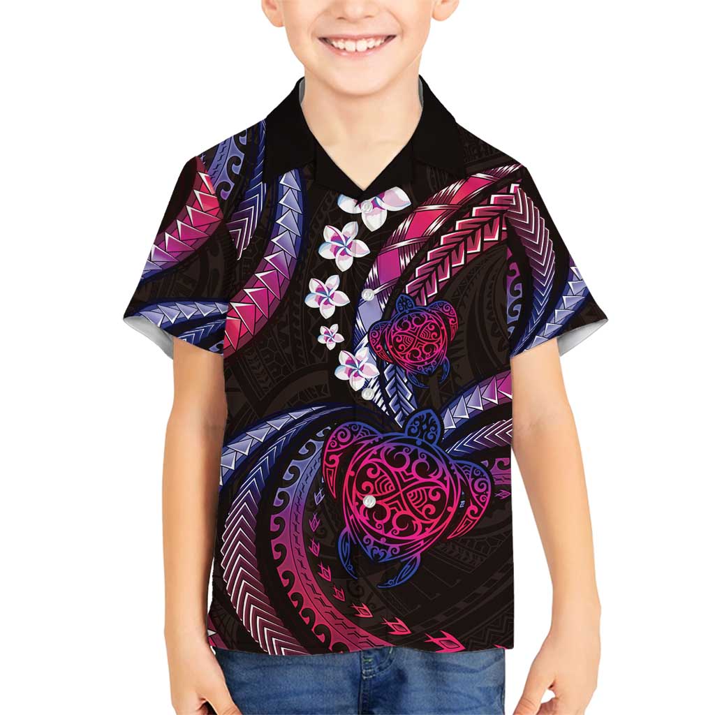 Hawaii Turtles Plumeria Family Matching Off Shoulder Short Dress and Hawaiian Shirt Sweet Gradient Polynesian Pattern
