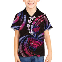 Hawaii Turtles Plumeria Family Matching Off Shoulder Short Dress and Hawaiian Shirt Sweet Gradient Polynesian Pattern