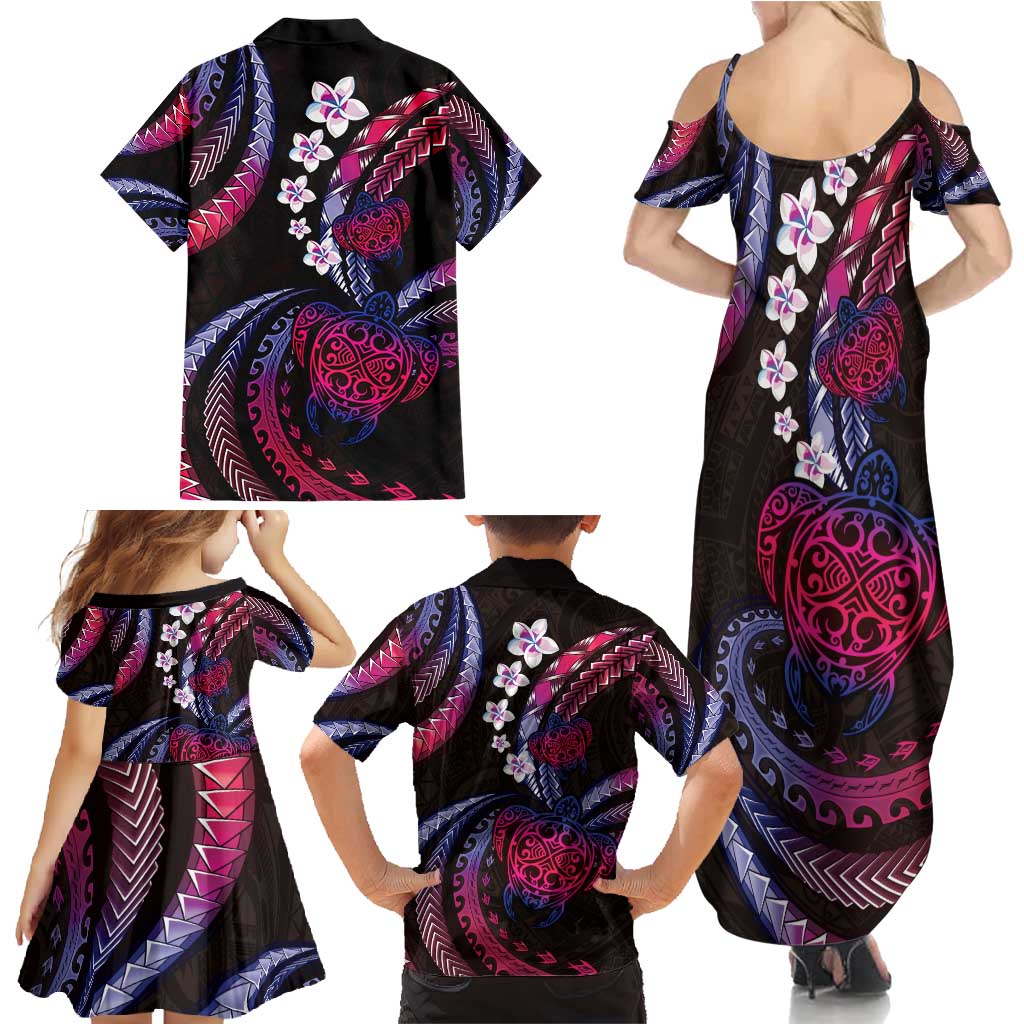 Hawaii Turtles Plumeria Family Matching Summer Maxi Dress and Hawaiian Shirt Sweet Gradient Polynesian Pattern LT01 - Polynesian Pride