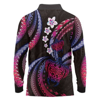 Hawaii Turtles Plumeria Long Sleeve Polo Shirt Sweet Gradient Polynesian Pattern