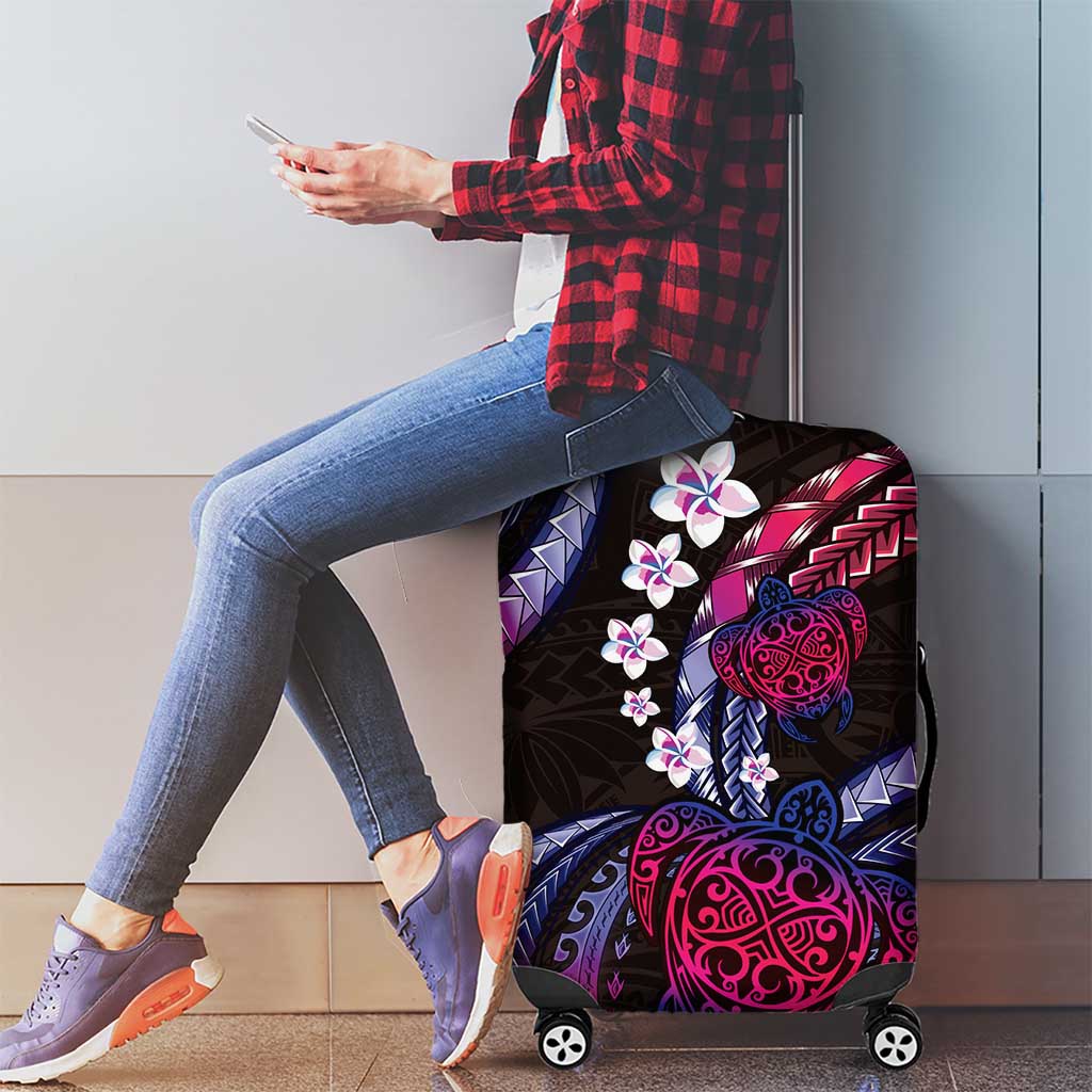 Hawaii Turtles Plumeria Luggage Cover Sweet Gradient Polynesian Pattern