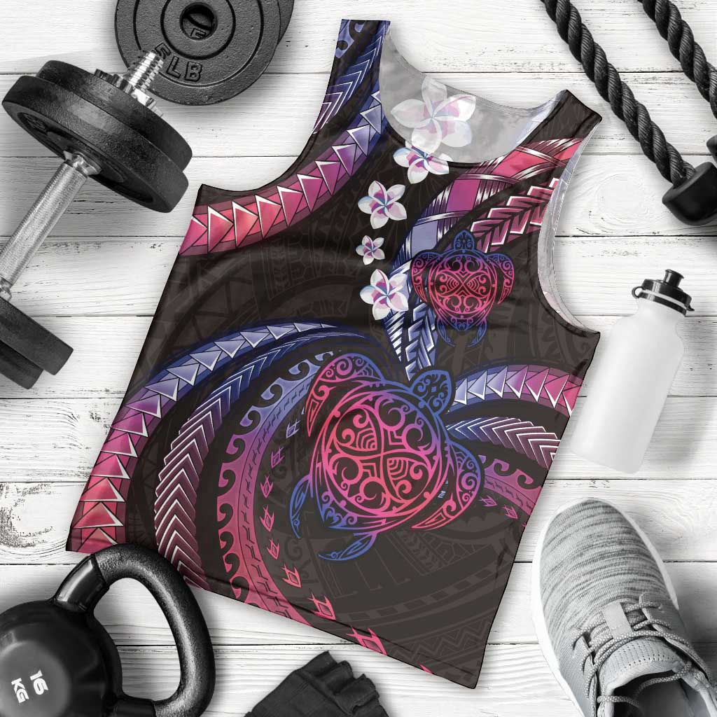 Hawaii Turtles Plumeria Men Tank Top Sweet Gradient Polynesian Pattern
