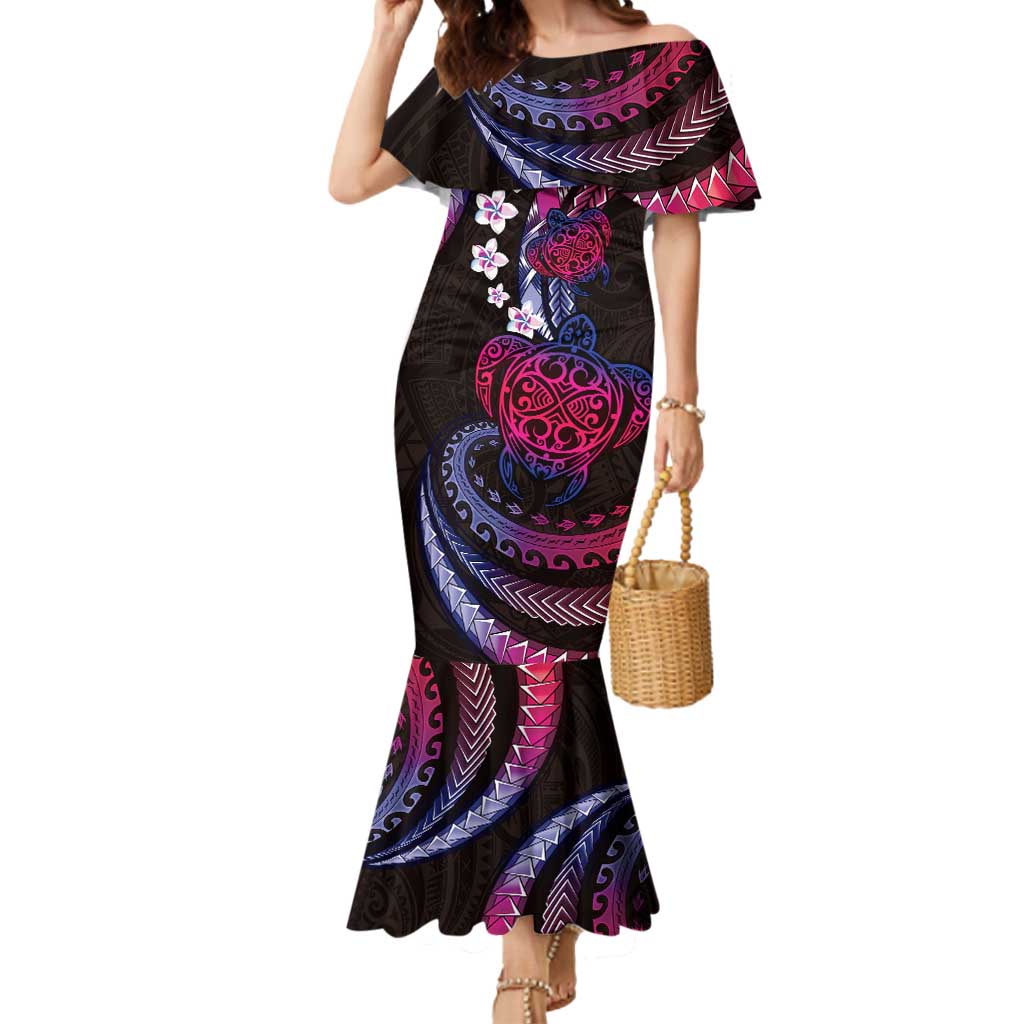 Hawaii Turtles Plumeria Mermaid Dress Sweet Gradient Polynesian Pattern