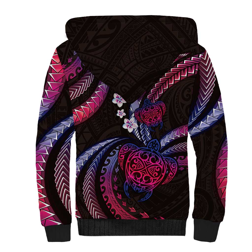 Hawaii Turtles Plumeria Sherpa Hoodie Sweet Gradient Polynesian Pattern