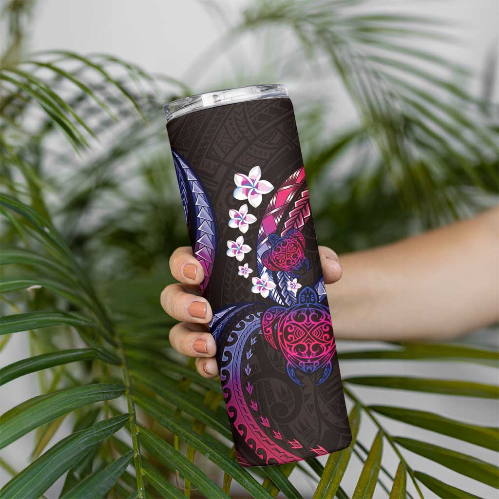 Hawaii Turtles Plumeria Skinny Tumbler Sweet Gradient Polynesian Pattern