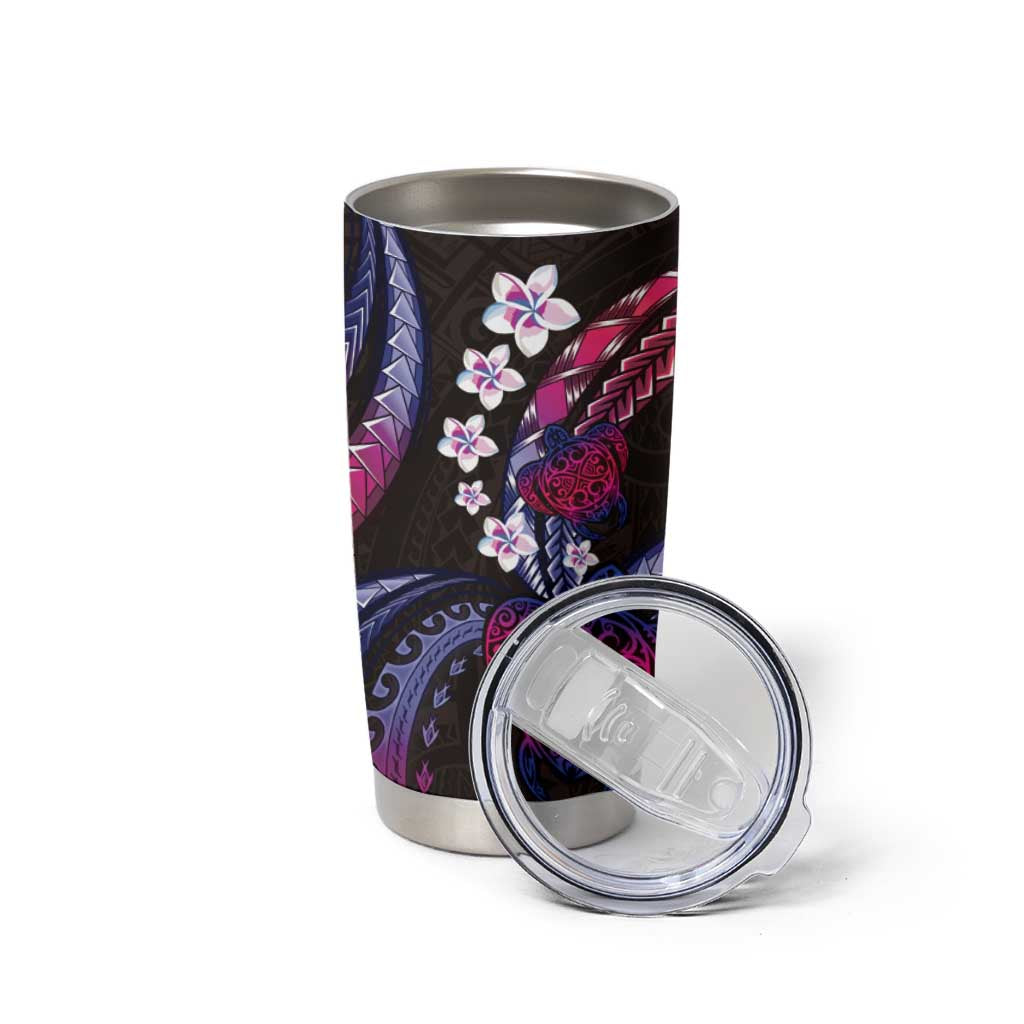 Hawaii Turtles Plumeria Tumbler Cup Sweet Gradient Polynesian Pattern