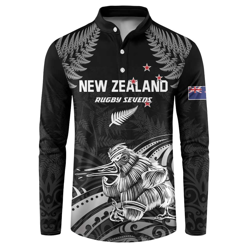 Custom New Zealand 2024 Rugby Button Sweatshirt Silver Fern Aotearoa Kiwi