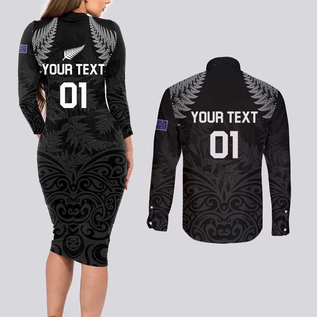 Custom New Zealand 2024 Rugby Couples Matching Long Sleeve Bodycon Dress and Long Sleeve Button Shirt Silver Fern Aotearoa Kiwi LT01 - Polynesian Pride