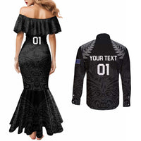 Custom New Zealand 2024 Rugby Couples Matching Mermaid Dress and Long Sleeve Button Shirt Silver Fern Aotearoa Kiwi LT01 - Polynesian Pride