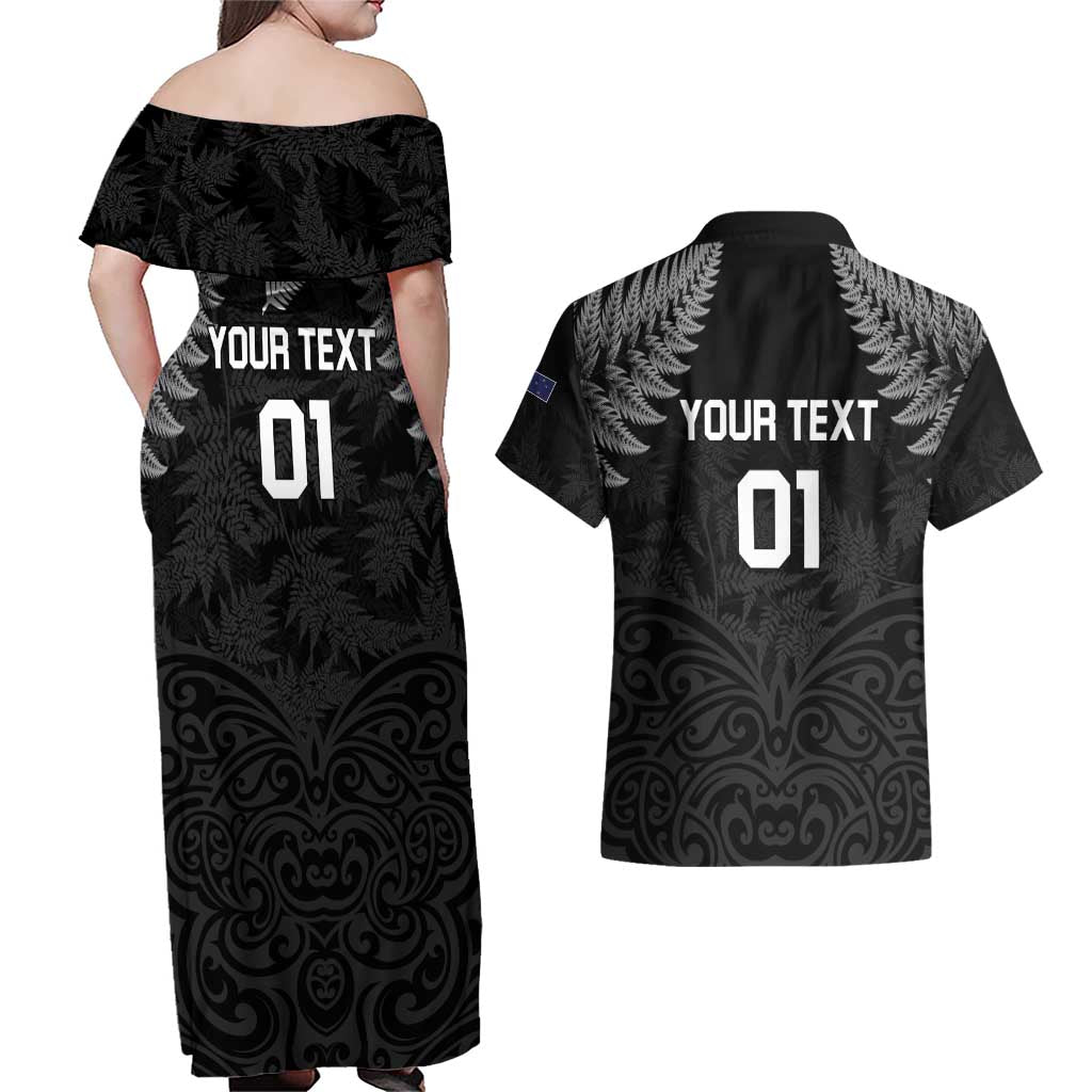 Custom New Zealand 2024 Rugby Couples Matching Off Shoulder Maxi Dress and Hawaiian Shirt Silver Fern Aotearoa Kiwi LT01 - Polynesian Pride