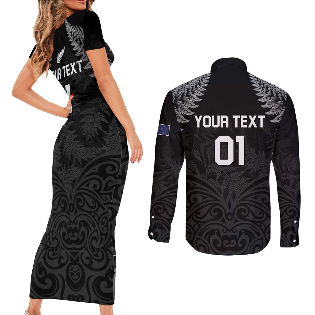 Custom New Zealand 2024 Rugby Couples Matching Short Sleeve Bodycon Dress and Long Sleeve Button Shirt Silver Fern Aotearoa Kiwi LT01 - Polynesian Pride