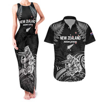Custom New Zealand 2024 Rugby Couples Matching Tank Maxi Dress and Hawaiian Shirt Silver Fern Aotearoa Kiwi LT01 Black - Polynesian Pride
