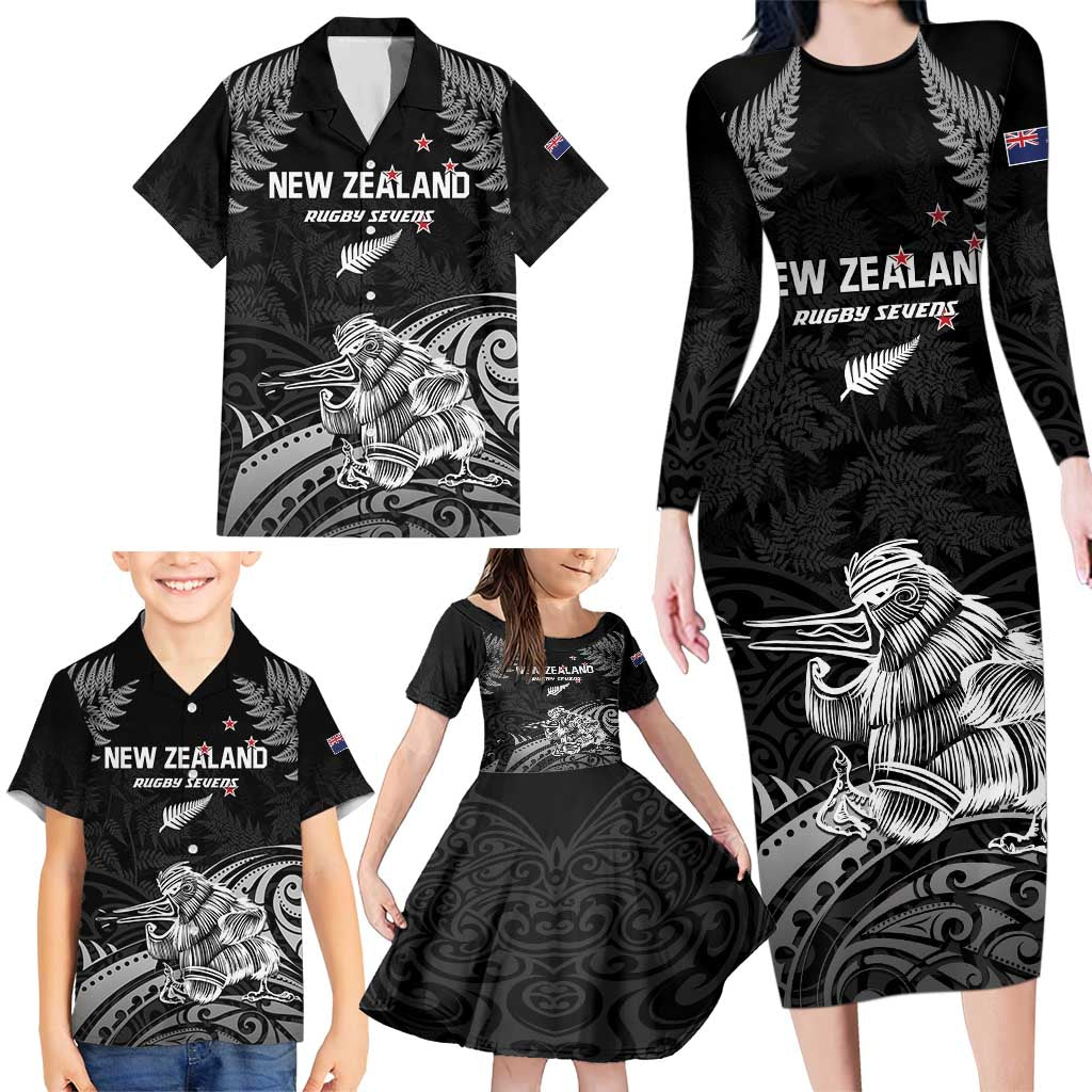 Custom New Zealand 2024 Rugby Family Matching Long Sleeve Bodycon Dress and Hawaiian Shirt Silver Fern Aotearoa Kiwi LT01 - Polynesian Pride