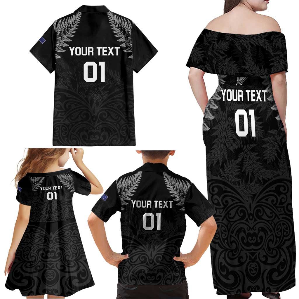 Custom New Zealand 2024 Rugby Family Matching Off Shoulder Maxi Dress and Hawaiian Shirt Silver Fern Aotearoa Kiwi LT01 - Polynesian Pride