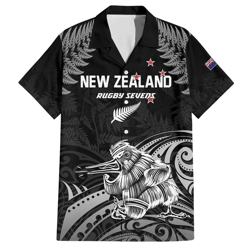 Custom New Zealand 2024 Rugby Family Matching Off Shoulder Maxi Dress and Hawaiian Shirt Silver Fern Aotearoa Kiwi LT01 Dad's Shirt - Short Sleeve Black - Polynesian Pride
