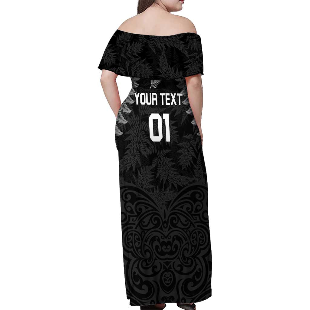 Custom New Zealand 2024 Rugby Family Matching Off Shoulder Maxi Dress and Hawaiian Shirt Silver Fern Aotearoa Kiwi LT01 - Polynesian Pride