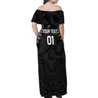 Custom New Zealand 2024 Rugby Family Matching Off Shoulder Maxi Dress and Hawaiian Shirt Silver Fern Aotearoa Kiwi LT01 - Polynesian Pride