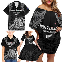 Custom New Zealand 2024 Rugby Family Matching Off Shoulder Short Dress and Hawaiian Shirt Silver Fern Aotearoa Kiwi LT01 - Polynesian Pride