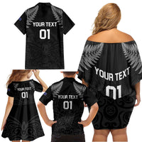 Custom New Zealand 2024 Rugby Family Matching Off Shoulder Short Dress and Hawaiian Shirt Silver Fern Aotearoa Kiwi LT01 - Polynesian Pride