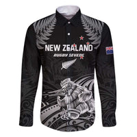 Custom New Zealand 2024 Rugby Family Matching Puletasi and Hawaiian Shirt Silver Fern Aotearoa Kiwi LT01 Dad's Shirt - Long Sleeve Black - Polynesian Pride